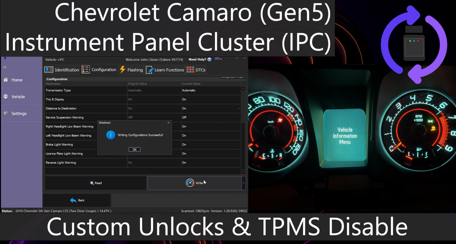 Chevrolet Camaro (Gen5) Instrument Panel Cluster Custom Unlocks and ...